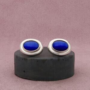 mexico sterling silver vintage blue cats eye post earrings